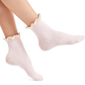 Free people NWT pink ankle socks lace trim